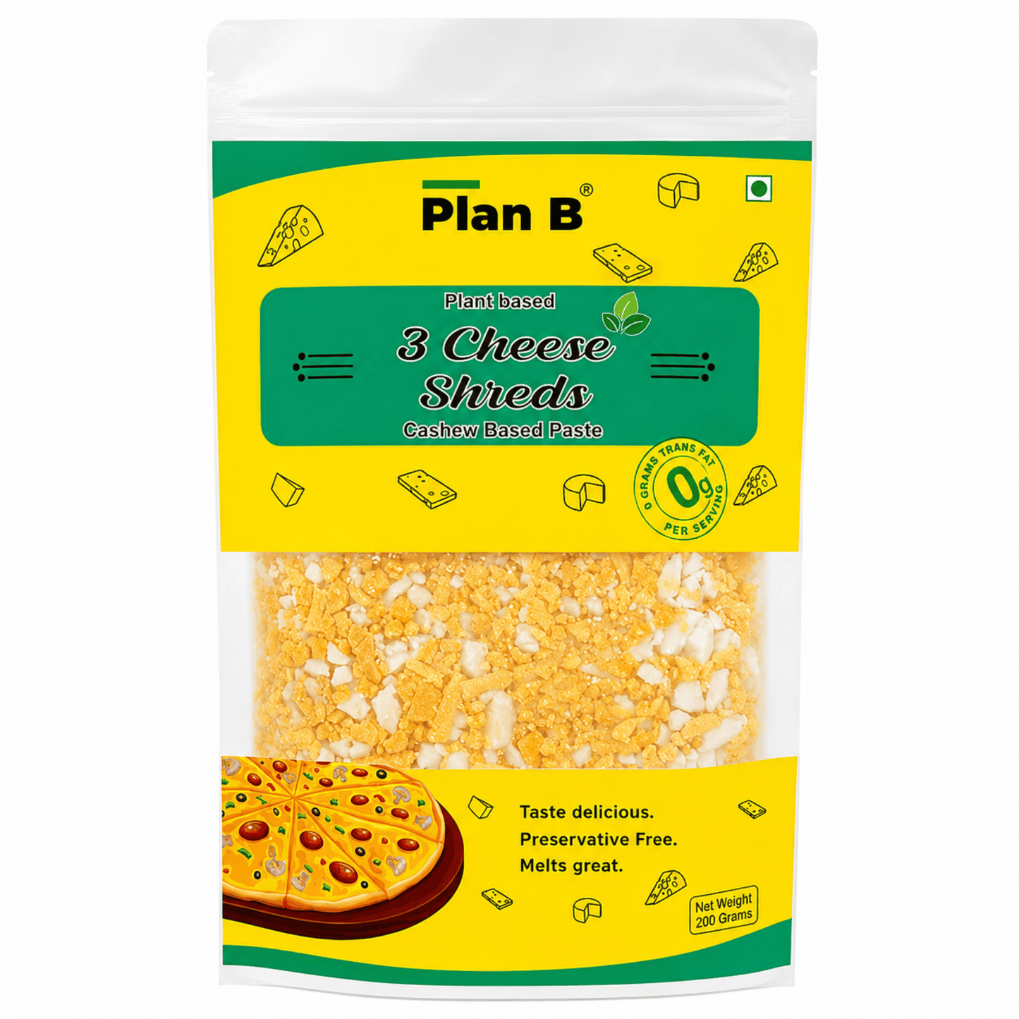 Plan B Plant-Based 3 Cheeze Shreds 200g | Vegan Cheddar, Mozzarella & Parmesan Blend | Dairy-Free, Lactose-Free, Gluten-Free | Ideal for Pizza, Pasta & Sandwiches