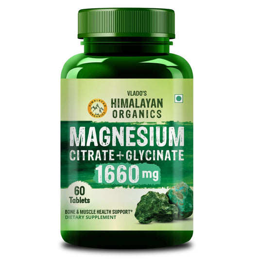 Vlado's Himalayan Organics Magnesium Citrate + Glycinate + Oxide Complex 1660mg | Triple Magnesium Supplement for Men & Women | Bone & Muscle Support | Nerve Function | 60 Vegetarian Tablets