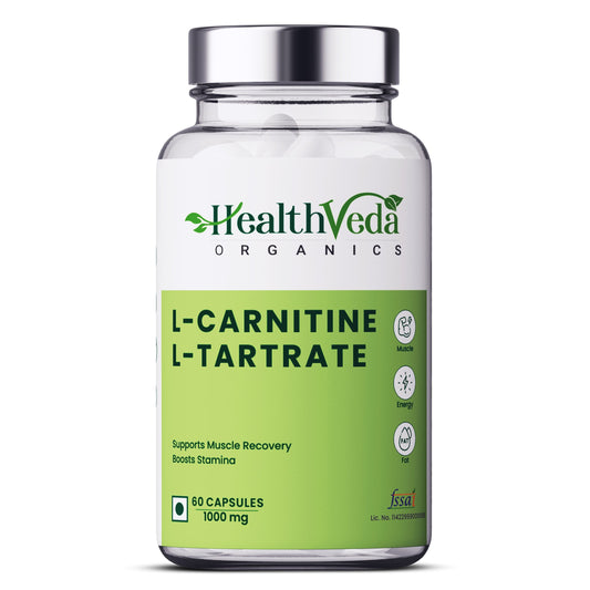 Health Veda Organics L Carnitine L-Tartrate, 1000mg | Pre-Workout Supplements | Supports Muscle Recovery & Endurance | For Both Men & Women I 60 Veg Capsules