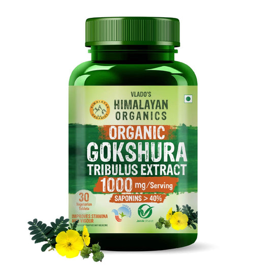Vlado's Himalayan Organics Organic Gokshura Tablets | 1000 mg per Serving | Tribulus Terrestris for Men & Women | 60 Veg Tablets