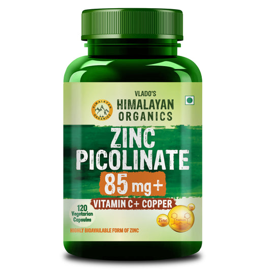 Vlado's Himalayan Organics Zinc Picolinate with Vitamin C & Copper | Zinc Supplement with 17 mg Elemental Zinc | 120 Vegetarian Capsules