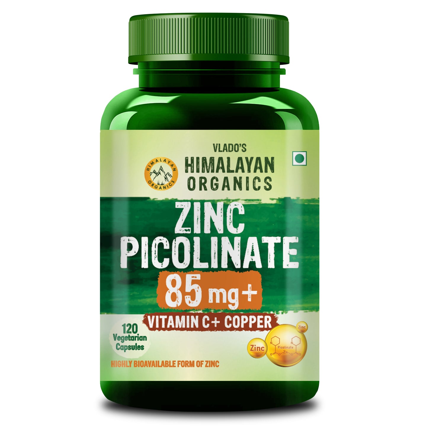 Vlado's Himalayan Organics Zinc Picolinate with Vitamin C & Copper | Zinc Supplement with 17 mg Elemental Zinc | 120 Vegetarian Capsules
