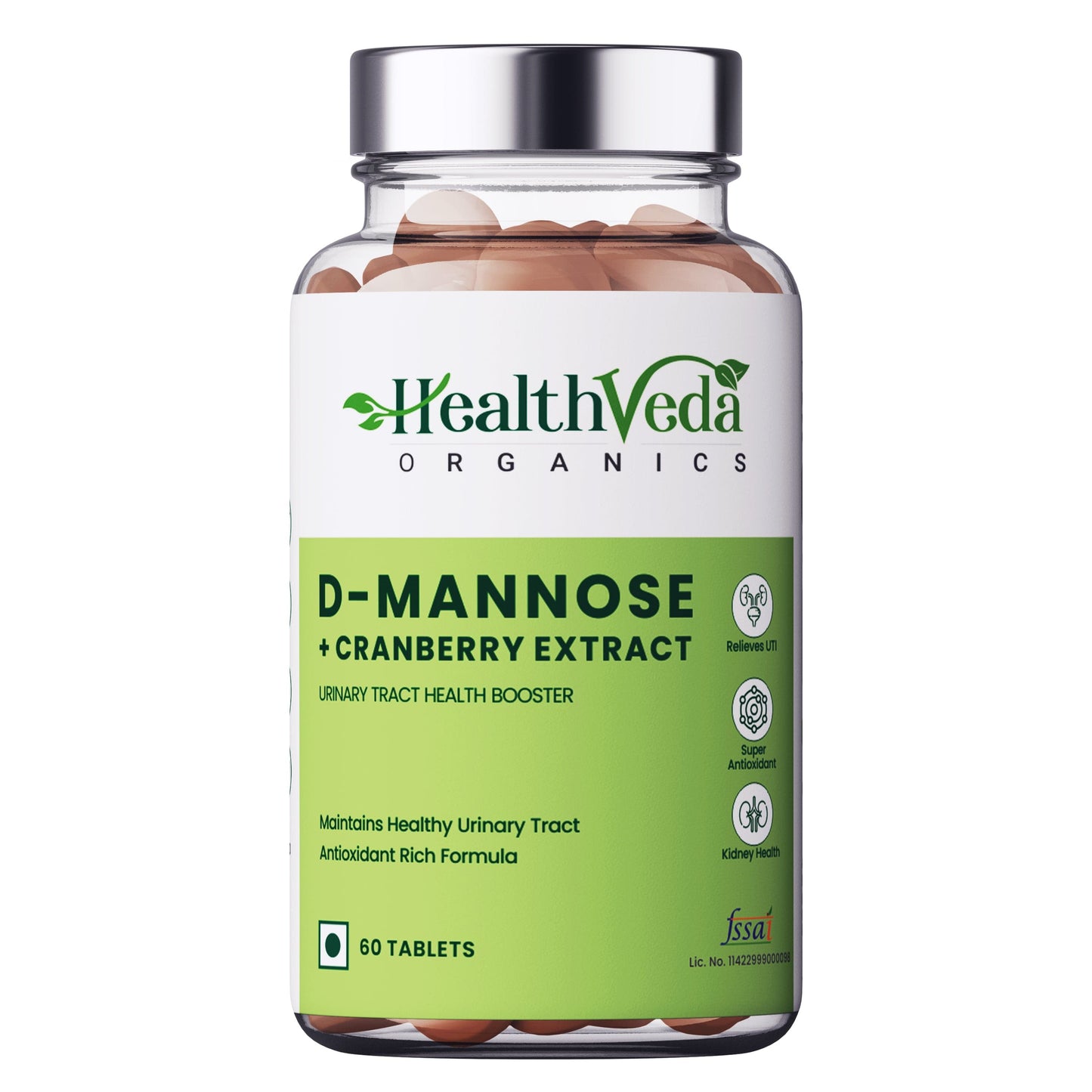 Health Veda Organics D-Mannose 500 mg + Cranberry Extract 200 mg | 60 Veg Tablets I Supports Kidney Health & Urinary Tract Infection