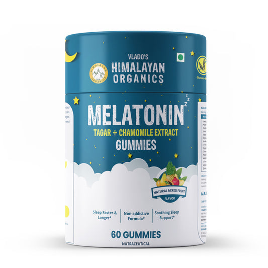 Vlado's Himalayan Organics Melatonin Tagar + Chamomile Extract Gummies | Sleep Faster & Longer | Non-addictive Formula | Soothing Sleep Support (60 Gummies)