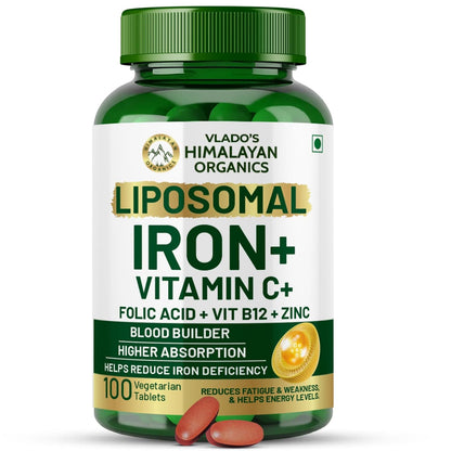 Vlado’s Himalayan Organics Liposomal Iron with Vitamin C, Vitamin B12, Zinc & Folic Acid – 100 Veg Tablets