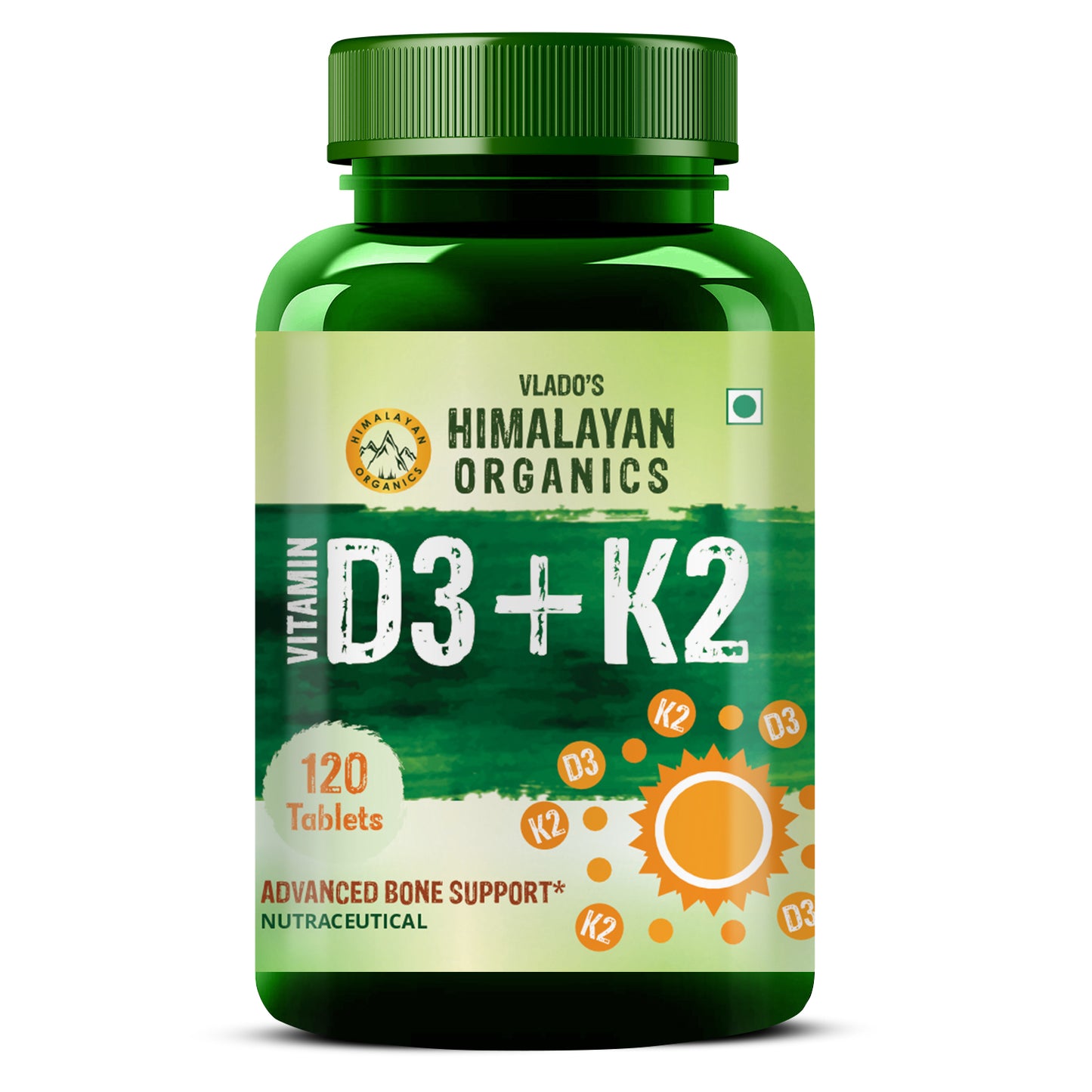 Vlado's Himalayan Organics Vitamin D3 with K2 As MK7 Supplement - 120 Veg Tablets