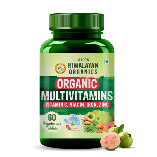 Vlado's Himalayan Organics Organic Multivitamins with Iron, Zinc, Vitamin B3 & C | With Ashwagandha, Tribulus & Turmeric | 100% Organic, Non-Synthetic | 60 Veg Tablets