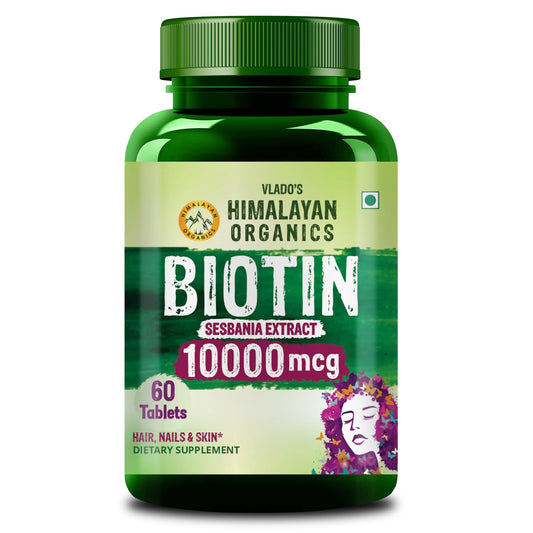 Vlado’s Himalayan Organics Biotin 10000 MCG Tablets | With Sesbania Grandiflora Extract | Biotin Supplement for Men & Women – 60 Veg Tablets