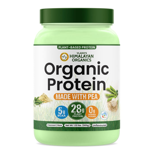 Vlado's Himalayan Organics Organic Pea Protein Powder | 28g Protein & 5g BCAA per Serving | 100% Plant-Based & Vegan | Lab Tested | Fast Absorbing, Easy to Digest | Supports Muscle Recovery | Unflavoured | 600g