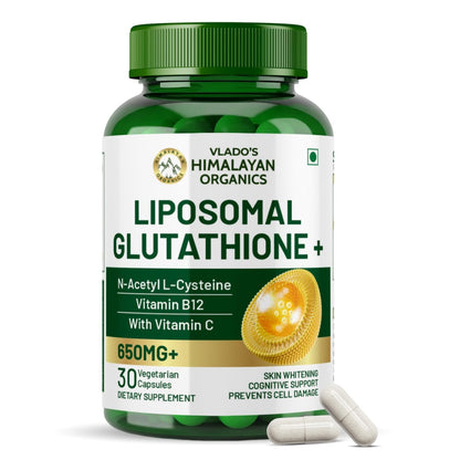 Vlado's Himalayan Organics Liposomal Glutathione 650mg+ with N-Acetyl L-Cysteine, Vitamin C & B12 | Advanced Liposomal Formula for High Absorption – 30 Veg Capsules