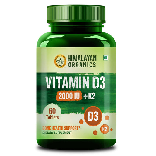Himalayan Organics Vitamin D3 2000 IU Supplement + Vitamin K2 as Mk7 | Supports Stronger Immunity & Bone & Heart Health - 60 Veg Tablets