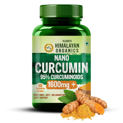 Vlado's Himalayan Organics Nano Curcumin 1600 mg+ | 95% Curcuminoids with Turmeric & Piperine | Dietary Supplement for Men & Women | 60 Capsules