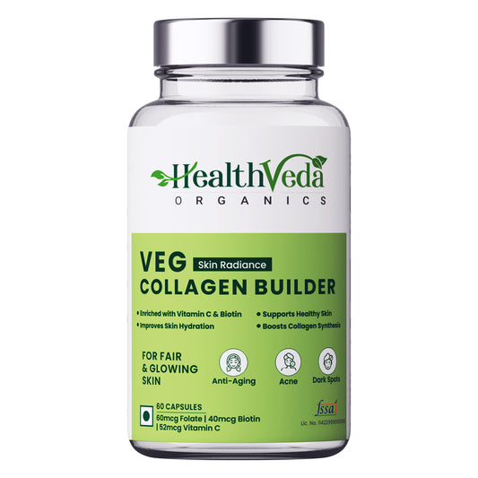 Health Veda Organics Plant Based Skin Radiance Collagen Builder with Vitamin C & Biotin, 800 mg, 60 Veg Capsules | Skin Cell Renewal & Protection for Healthy & Young-Looking Skin | For Men & Women