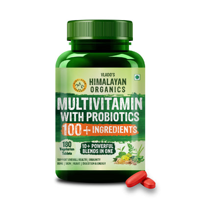 Vlado's Himalayan Organics Multivitamin for Men & Women with 100  Ingredients | With Probiotics, Herbal Extracts & Minerals | 180 Veg Tablets