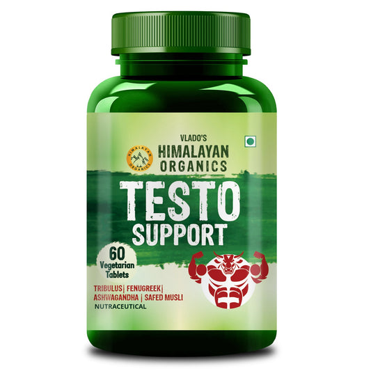 Vlado's Himalayan Organics Testosterone Support Supplement with Vitamin D3, Magnesium, Zinc, Tribulus, Ashwagandha & Safed Musli | Plant-Based Formula | 60 Veg Tablets