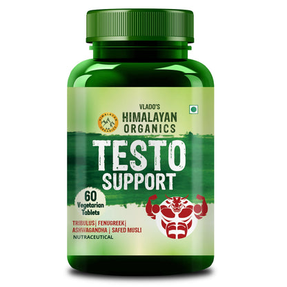 Vlado's Himalayan Organics Testosterone Support Supplement with Vitamin D3, Magnesium, Zinc, Tribulus, Ashwagandha & Safed Musli | Plant-Based Formula | 60 Veg Tablets
