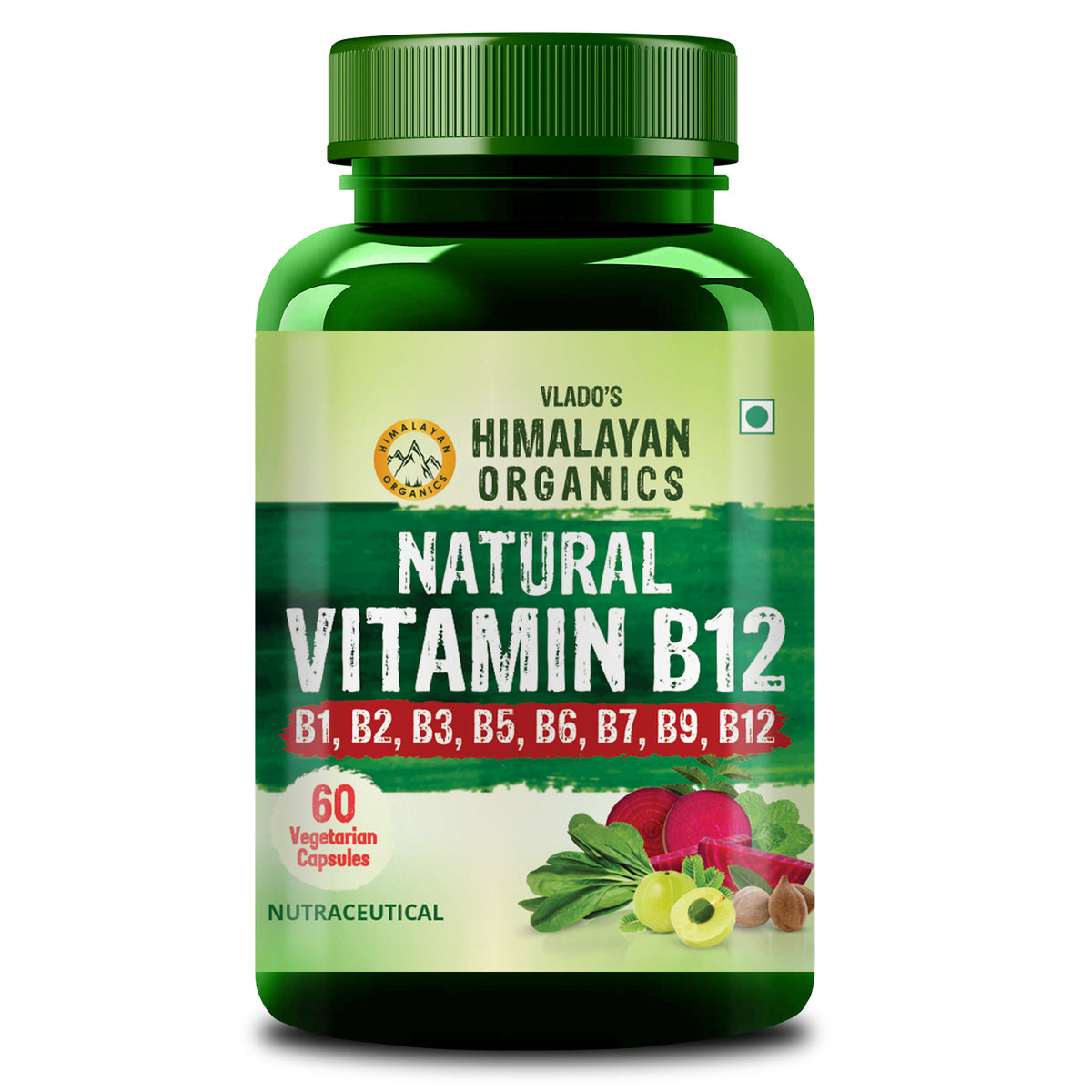 Vlado's Himalayan Organics Natural Vitamin B12 with B-Complex & Moringa | Plant-Based Formula | 60 Vegetarian Capsules