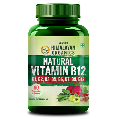 Vlado's Himalayan Organics Natural Vitamin B12 with B-Complex & Moringa | Plant-Based Formula | 60 Vegetarian Capsules