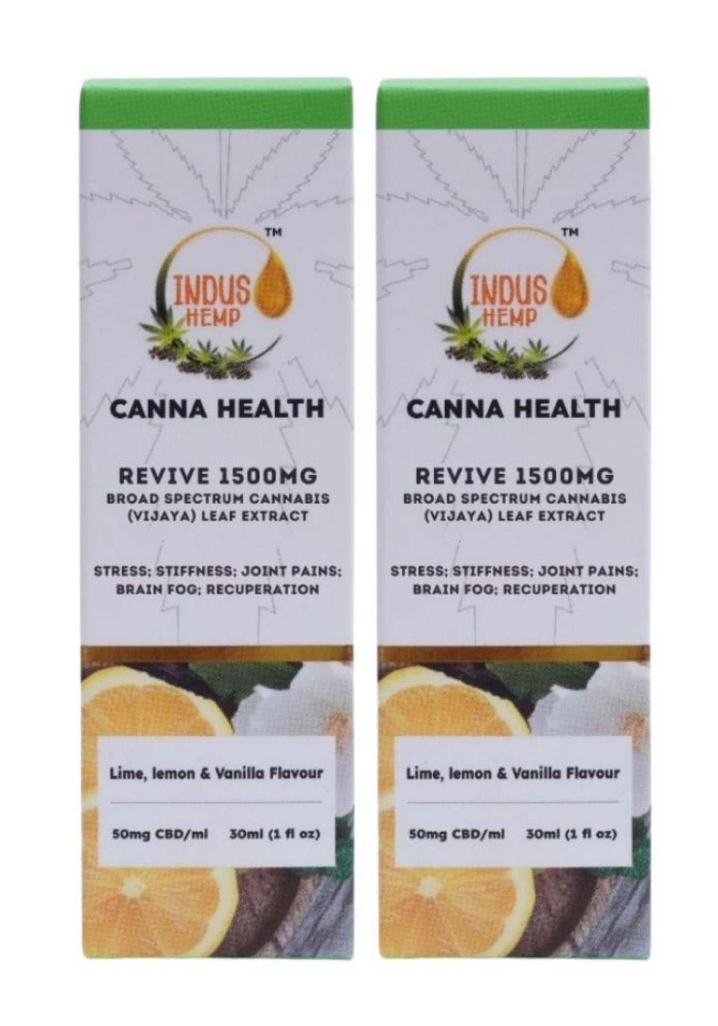 INDUS HEMP CANNA HEALTH CBD REVIVE 1500mg | Combo Pack of 2 | Broad Spectrum Cannabis (Vijaya) Leaf Extract
