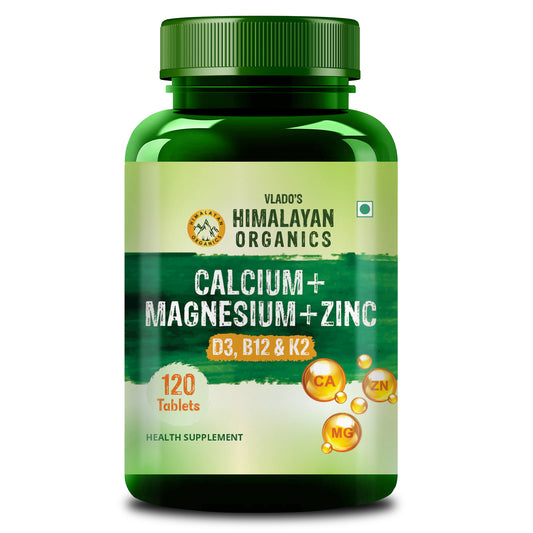 Vlado's Himalayan Organics Calcium Magnesium Zinc Vitamin D3 & B12- 120 Vegetarian Tablets