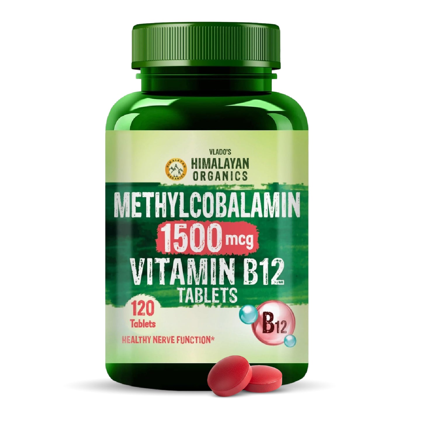 Vlado's Himalayan Organics Methylcobalamin Vitamin B12 Tablets 1500 mcg | 120 Vegetarian Tablets | 4 Months Supply