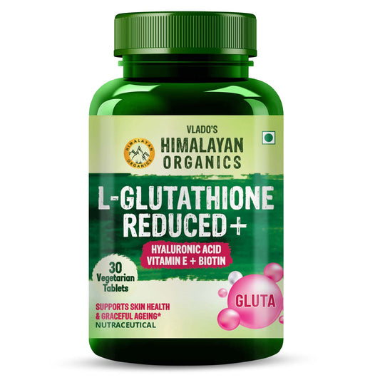 Vlado’s Himalayan Organics L-Glutathione Reduced with Hyaluronic Acid, Vitamin E & Biotin | 30 Veg Tablets
