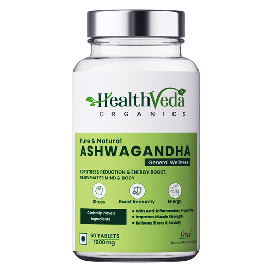 Health Veda Organics Ashwagandha 1000mg | 60 Veg Tablets | Boost Immunity, Rejuvenates Mind & Body