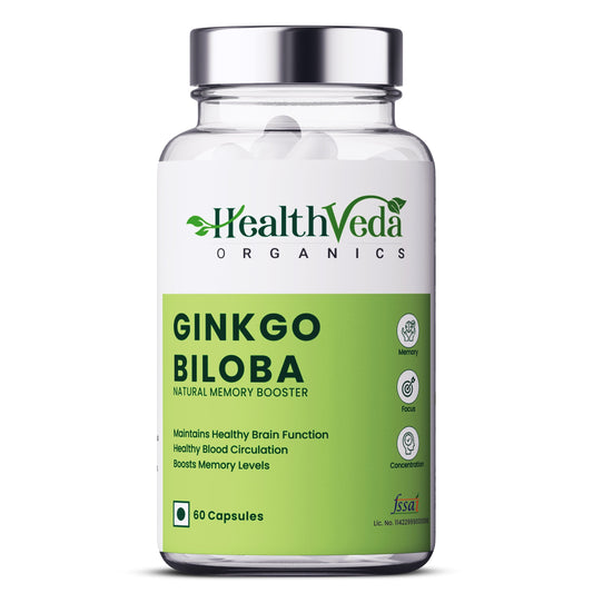 Health Veda Organics Ginkgo Biloba 120 mg | 60 Veg Capsules | Supports Better Concentration And Memory | For both Men & Women