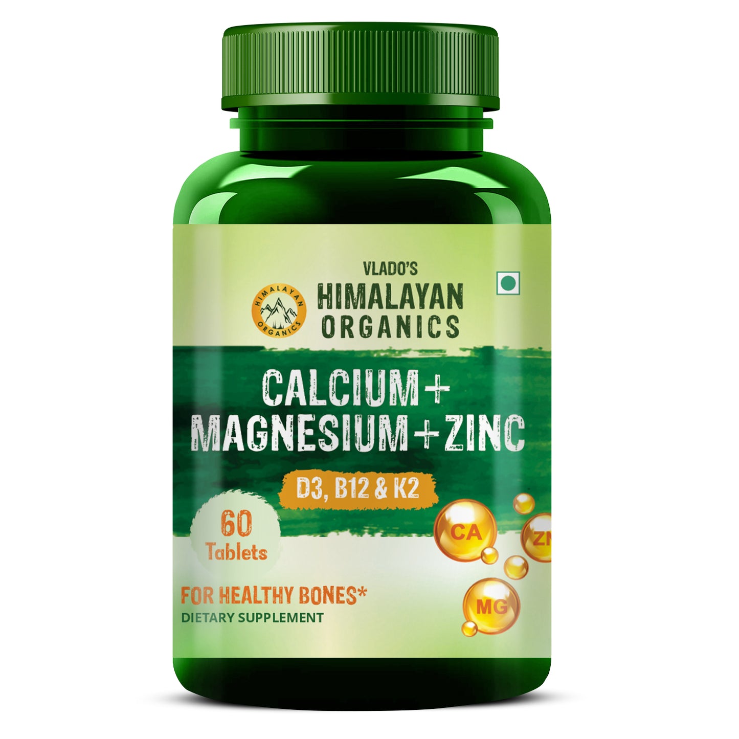 Vlado's Himalayan Organics Calcium Magnesium Zinc Vitamin D3 & B12- 60 Vegetarian Tablets