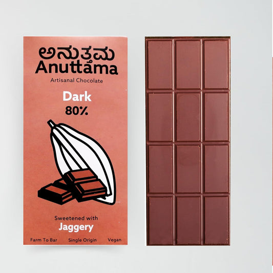 ANUTTAMA Dark Chocolate | 80% Cocoa | Natural Jaggery Sweetened | Dark Chocolate Bar | No Artificial Flavours and Colors | Natural Chocolate Bar (Pack of-2 Each 50g)