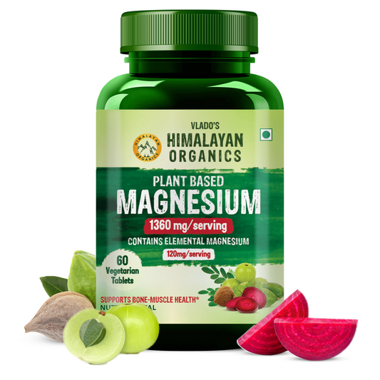 Vlado's Himalayan Organics Plant-Based Magnesium Supplement 1360mg with Turmeric, Spirulina, Wheatgrass, Moringa & Natural Extracts | 60 Veg Tablets