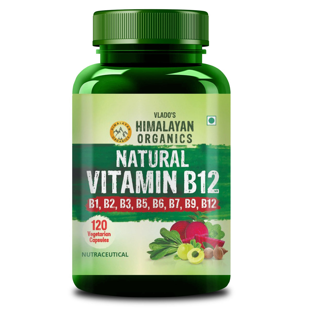 Vlado's Himalayan Organics Natural Vitamin B12 with B1, B2, B3, B5, B6, B7, B9 & Moringa | Plant-Based Formula | 120 Vegetarian Capsules