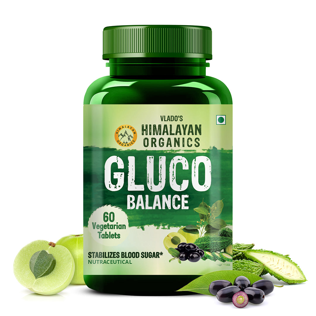 Vlado's Himalayan Organics Plant-Based Gluco Balance | With Jamun, Bittermelon, Amla, Gudmar, Chirayta Extracts | 60 Veg Tablets