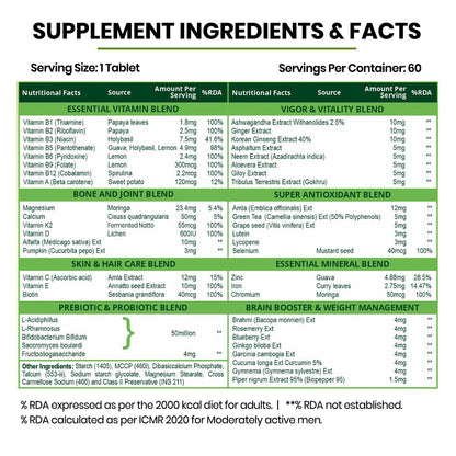 Vlado's Himalayan Organics Multivitamin with Probiotics (60 Tablets) 60 Ingredients for Men & Women with Vitamin C, D, E, B3, B12, Zinc, Giloy & Biotin