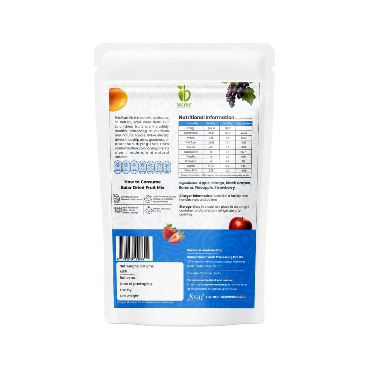 Barefruit Solar Dried Fruit Mix - 150G Pack