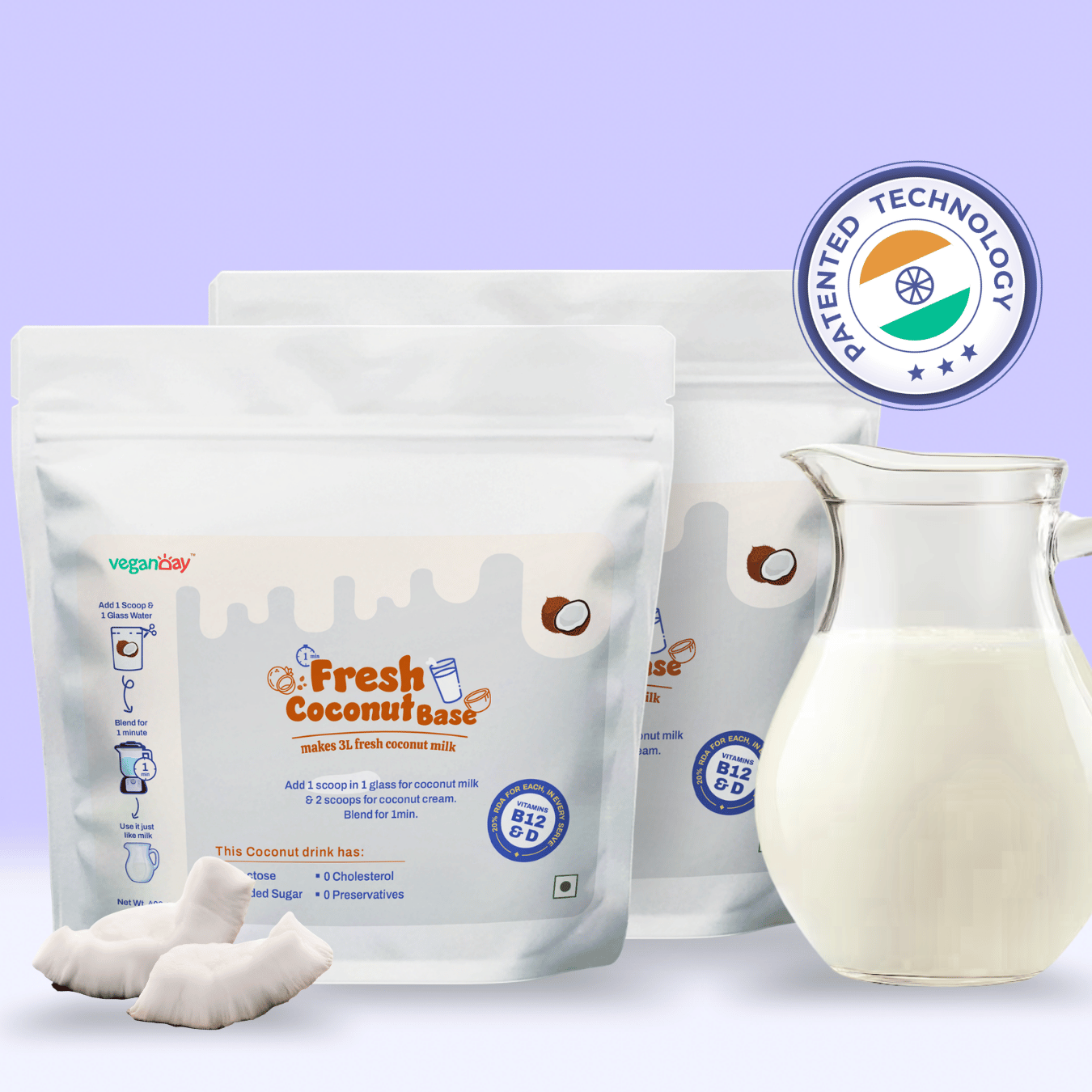 VeganDay Coconut Base (makes 6L Coconut Milk) | Fresh, Unsweetened & Plant-Based (PlantCa) | Just add water & blend | Dairy-free, Lactose-free | Zero added sugar, Zero Cholesterol, Zero Preservatives (6L Pack)