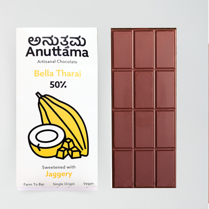 ANUTTAMA Dark Chocolate | 50% Cocoa Bella Tharai 62% Cocoa Spicy Tang | Natural Jaggery | 50gm, Pack of 2