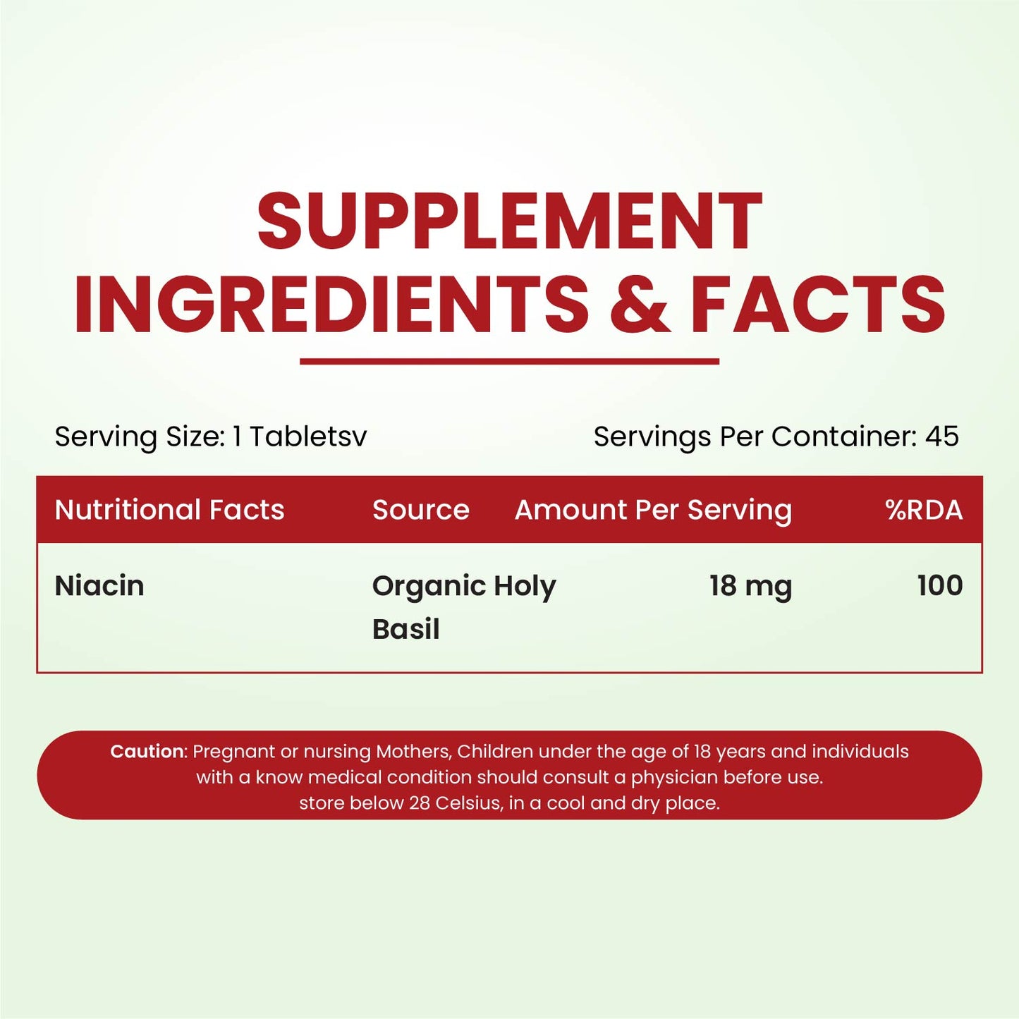 Vlado's Himalayan Organics Organic Niacin (Vitamin B3) Tablets | 18 mg per Serving | 45 Veg Tablets