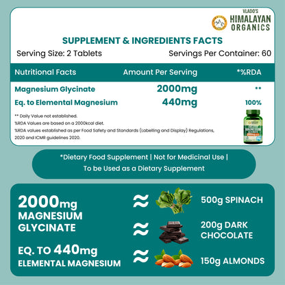 Vlado's Himalayan Organics Chelated Magnesium Glycinate | 120 Vegan Tablets