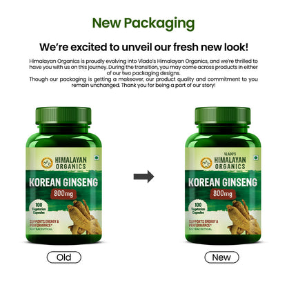 Vlado's Himalayan Organics Korean Red Ginseng 800mg/Serve 100 Veg Capsules