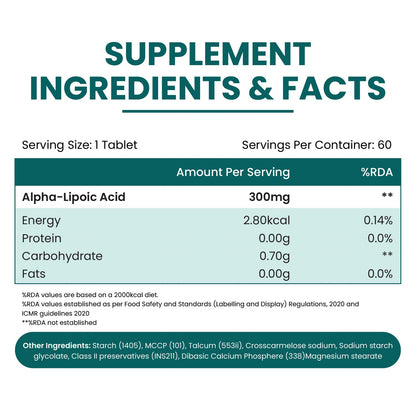Vlado's Himalayan Organics Alpha Lipoic Acid 300mg | With Antioxidant Properties | 60 Veg Tablets