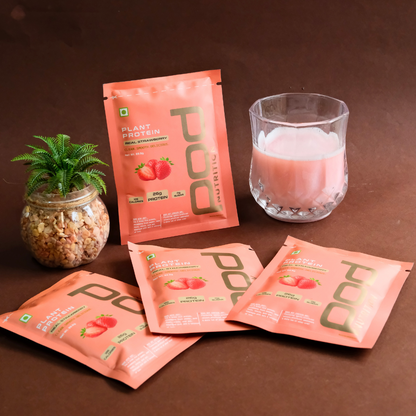 POD NUTRITION Pea Protein Isolate Powder | Vegan Plant Protein, No Added Sugar, Dairy Free| Clean & Easy to Digest with Essential Amino Acids (Real Strawberry Sachet Pack of 28)