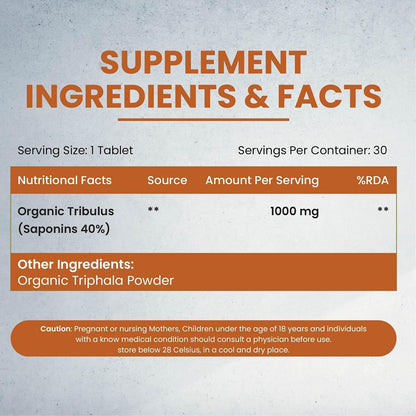 Vlado's Himalayan Organics Organic Gokshura Tablets | 1000 mg per Serving | Tribulus Terrestris for Men & Women | 60 Veg Tablets