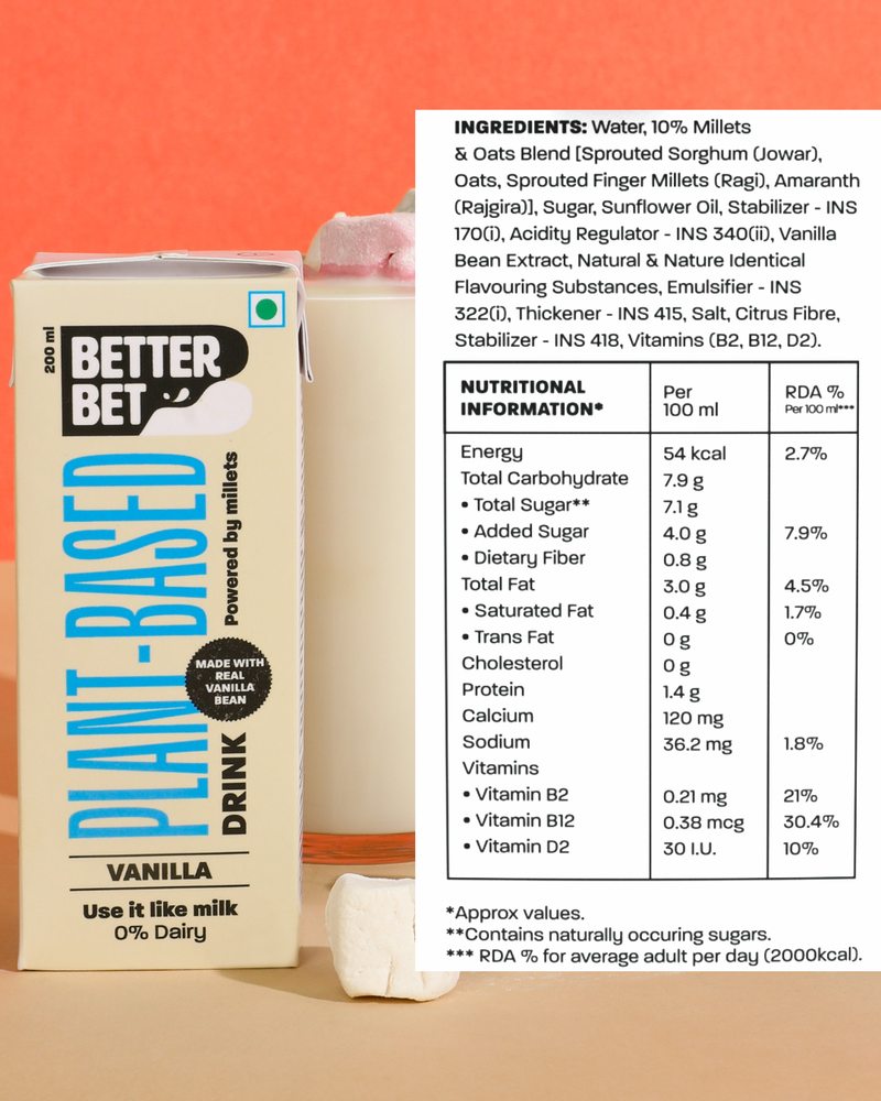 Better Bet Plant Based Vanilla Millet Milk, 200ml