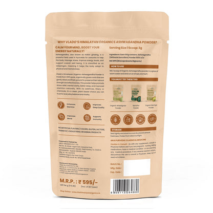 Vlado’s Himalayan Organics Ashwagandha Powder | 100% Organic & Pure | 100g