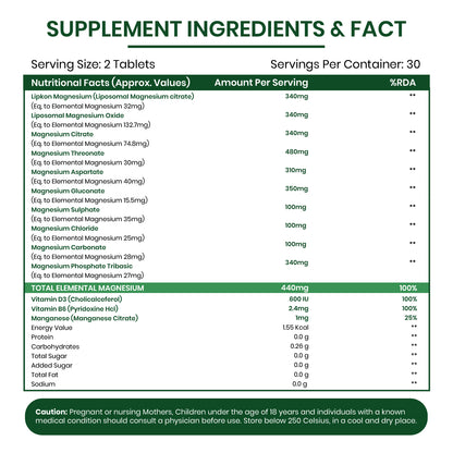 Vlado's Himalayan Organics Liposomal Magnesium Supplement 28000mg | 10 Magnesium Complex with Magnesium Citrate, Glycinate, Threonate, Oxide & More | With Vitamin D3 & B12 | High Bioavailability Formula | 60 Veg Tablets