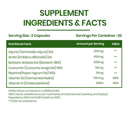Vlado's Himalayan Organics Herbal Supplement with Arjuna, Amla, Berberine & Curcumin | Ayurvedic Botanical Formula | 60 Vegetarian Capsules