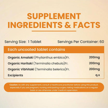 Vlado’s Himalayan Organics Triphala Tablets | Organic Amla, Haritaki & Bibhitaki | Pure Ayurvedic Blend | 60 Tablets