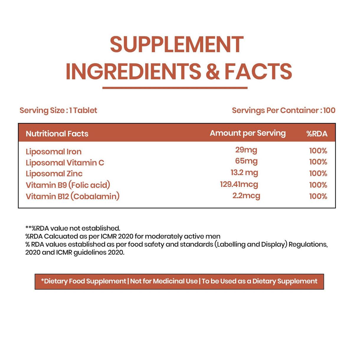 Vlado’s Himalayan Organics Liposomal Iron with Vitamin C, Vitamin B12, Zinc & Folic Acid – 100 Veg Tablets