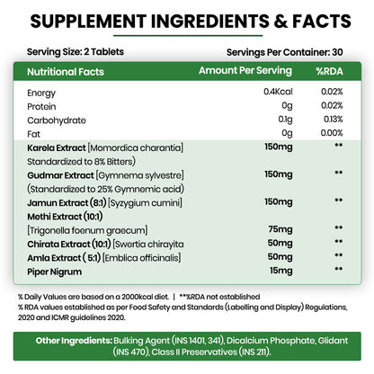 Vlado's Himalayan Organics Plant-Based Gluco Balance | With Jamun, Bittermelon, Amla, Gudmar, Chirayta Extracts | 60 Veg Tablets
